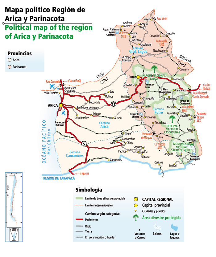 Mapa político Región de Arica y Parinacota