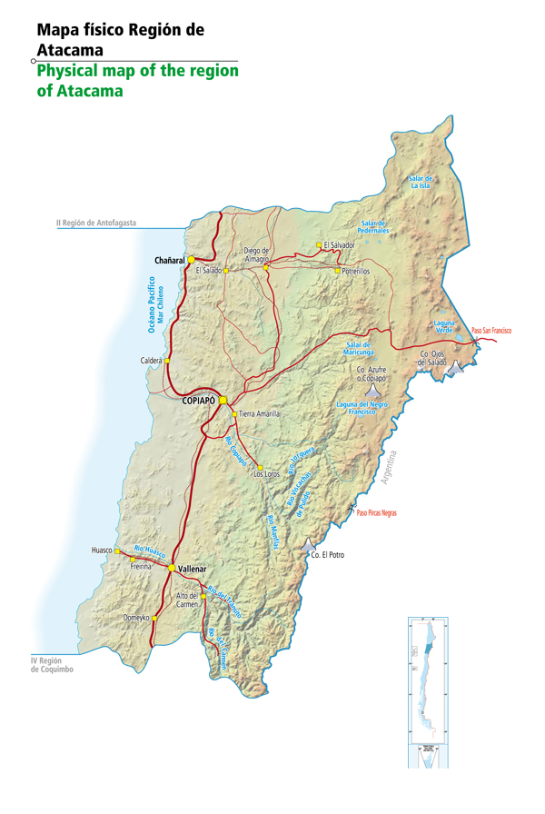 Mapa físico de la Región de Atacama