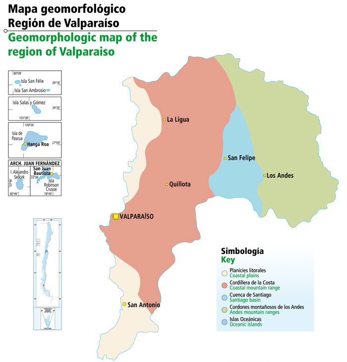 Mapa geomorfológico Región de Valparaíso