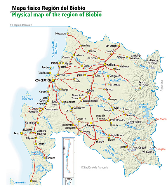 Mapa físico de la Región del Biobío