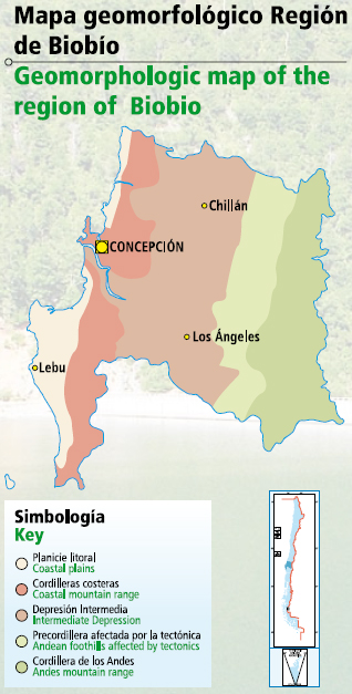 Mapa geomorfológico de la Región del Biobío