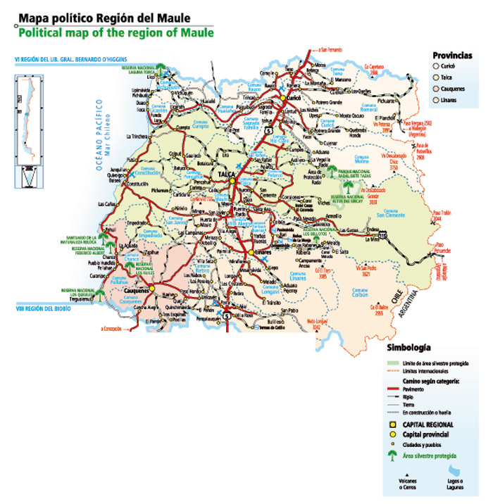 Mapa político Región del Maule