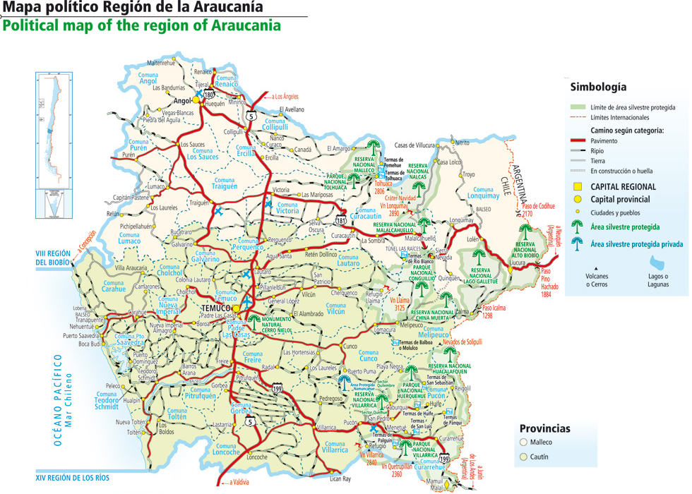 Mapa político Región de la Araucanía