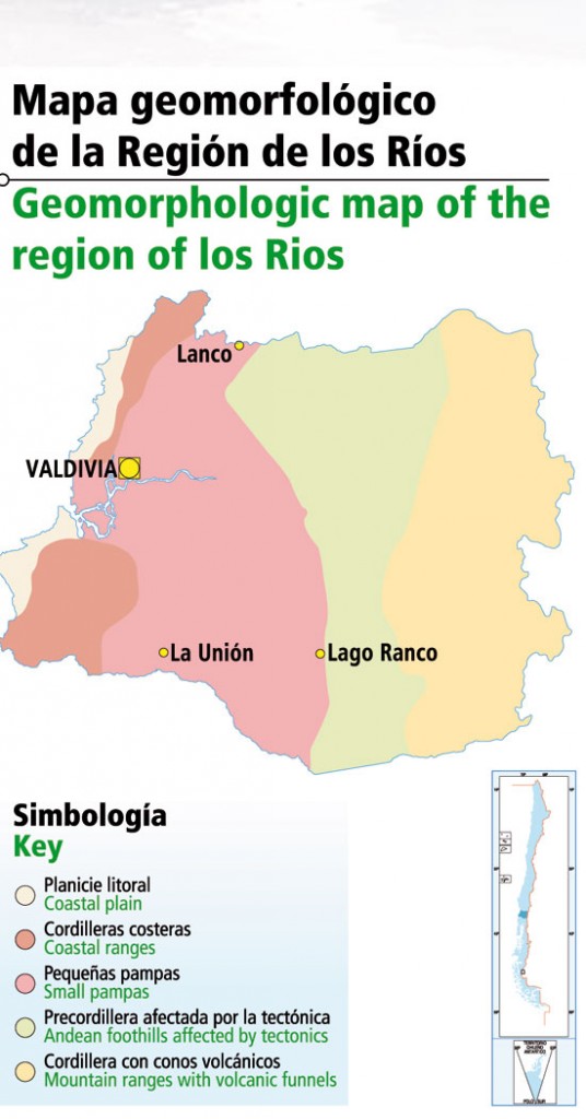 Mapa geomorfológico de la Región de los Ríos