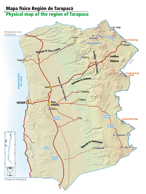 Mapa físico de la Región de Tarapacá