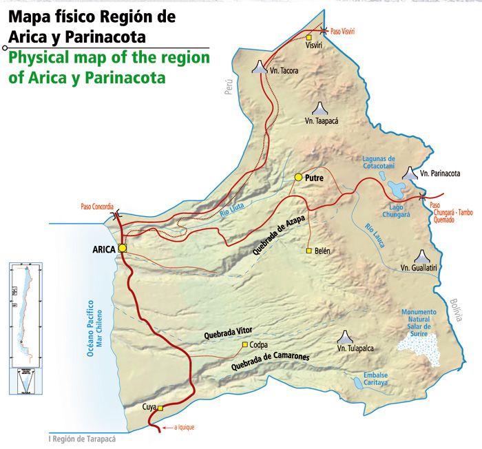 Mapa físico Región de Arica y Parinacota