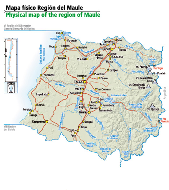 Mapa físico de la Región del Maule