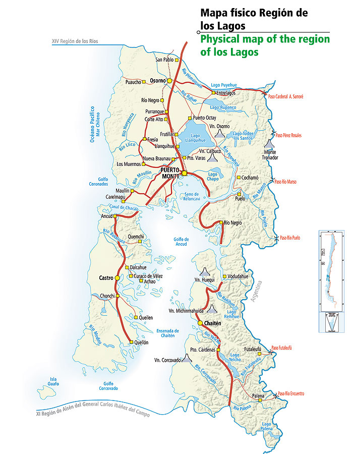 Mapa físico Región de los Lagos