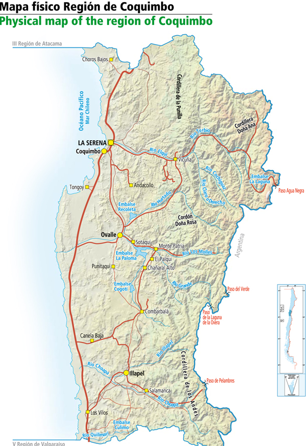 Mapa físico Región de Coquimbo