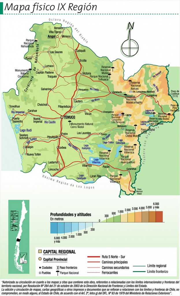 Mapa físico IX Región