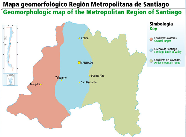 Mapa geomorfológico Región Metropolitana de Santiago