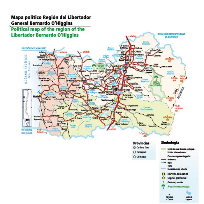 Mapa político Región del Libertador General Bernardo O’Higgins