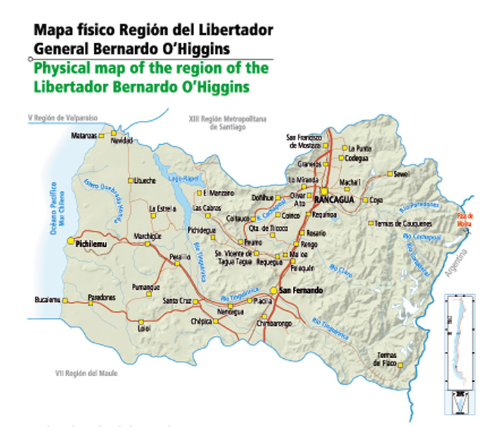 Mapa físico Región del Libertador General Bernardo O’Higgins